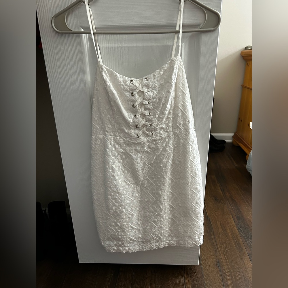 White eyelet bodycon mini dress